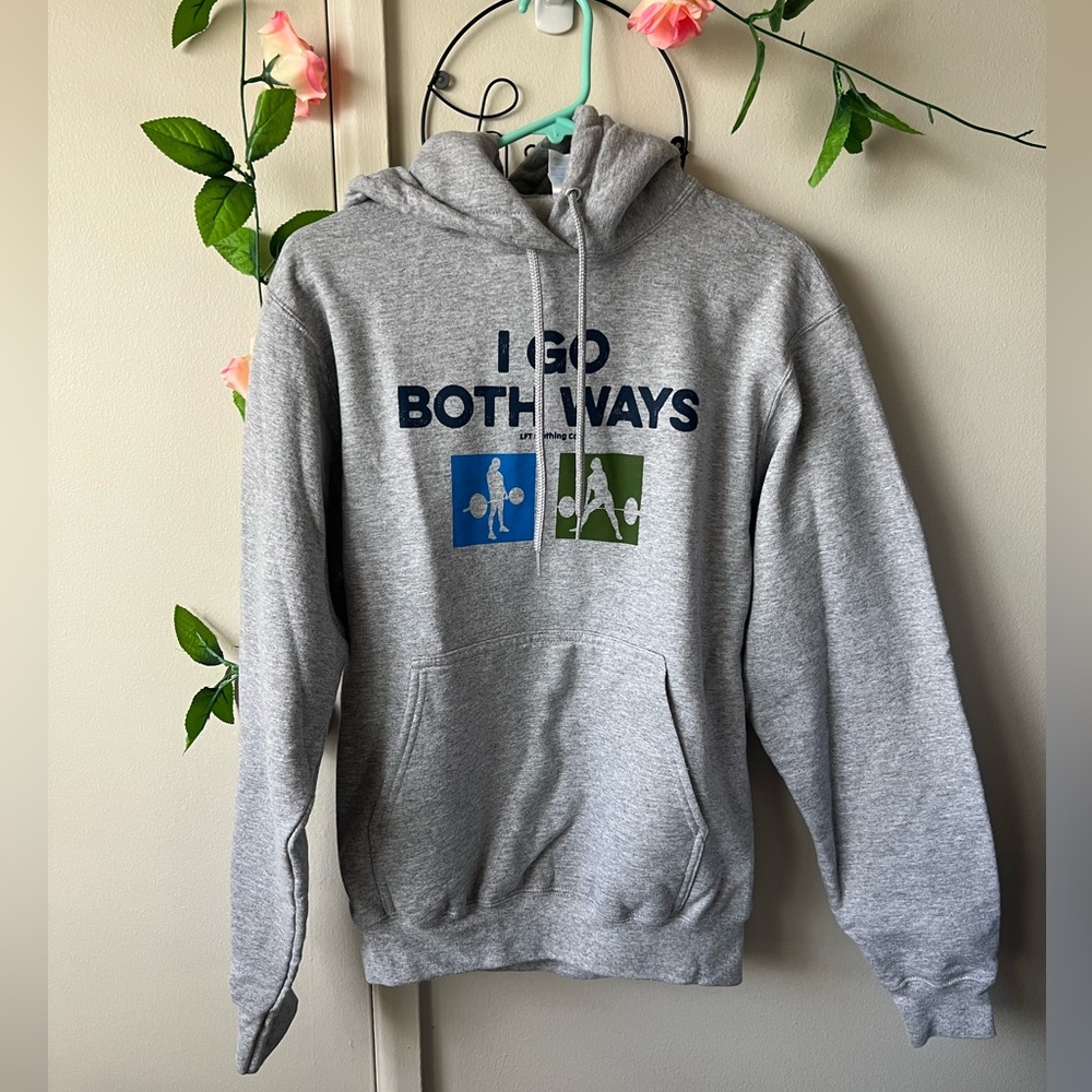 Port and Company Gray Hoodie with Blue and Green Graphic - "I Go Both Ways"